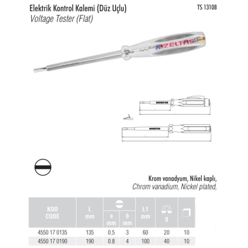 Elektrik Kontrol Kalemi (Düz Uçlu)